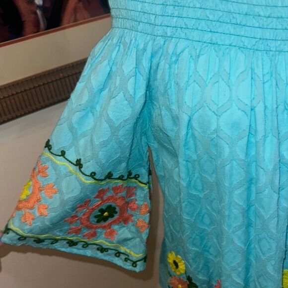 MODAPOSA Floral Embroidered Off-Shoulder Top - Blue Size Small - Picture 8 of 14